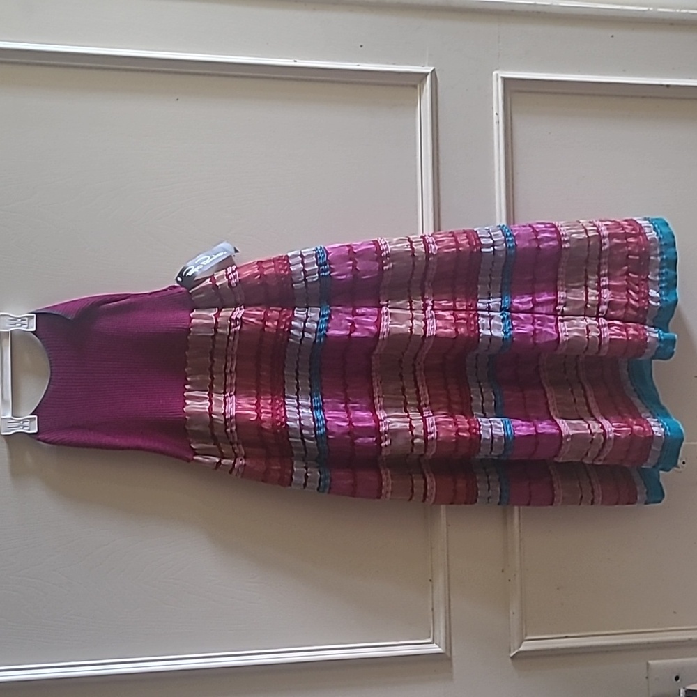 NEW Pepa Pombo Made in Columbia Hand-made Stripe Ribbon Colorful Maxi Skirt,Sz M